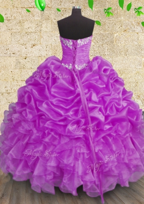 Charming Sweetheart Sleeveless Organza Quinceanera Dresses Beading and Appliques and Ruffles and Ruching Lace Up