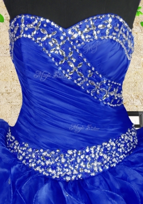 Chic Sweetheart Sleeveless Lace Up Quince Ball Gowns Royal Blue Organza