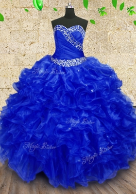 Chic Sweetheart Sleeveless Lace Up Quince Ball Gowns Royal Blue Organza