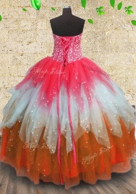 Floor Length Multi-color Quinceanera Gown Tulle Sleeveless Beading and Ruffles and Ruffled Layers