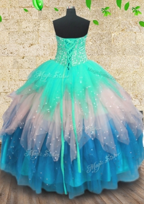 Inexpensive Sequins Floor Length Multi-color 15th Birthday Dress Sweetheart Sleeveless Lace Up