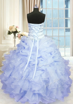 Lavender Lace Up Sweet 16 Dresses Beading and Ruffles Sleeveless Floor Length