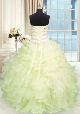 Light Yellow Sleeveless Floor Length Beading and Ruffles Lace Up Quinceanera Dresses