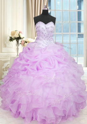 Lilac Sweetheart Lace Up Beading and Ruffles Sweet 16 Quinceanera Dress Sleeveless