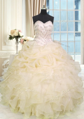 Luxury Floor Length Ball Gowns Sleeveless Champagne 15 Quinceanera Dress Lace Up