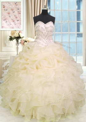 Luxury Floor Length Ball Gowns Sleeveless Champagne 15 Quinceanera Dress Lace Up