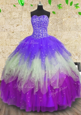 Multi-color Lace Up 15th Birthday Dress Sequins Sleeveless Floor Length