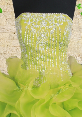 New Arrival Yellow Green Strapless Lace Up Beading and Ruffles 15 Quinceanera Dress Sleeveless