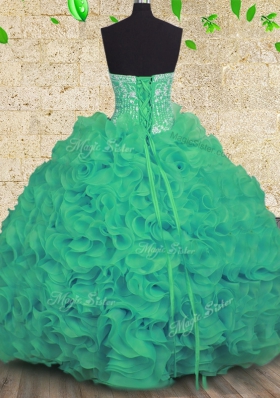 Sleeveless Lace Up Floor Length Beading and Ruffles Quinceanera Gown