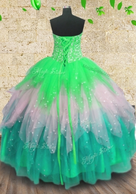 Sweet Sequins Sweetheart Sleeveless Lace Up Quinceanera Gowns Multi-color Tulle