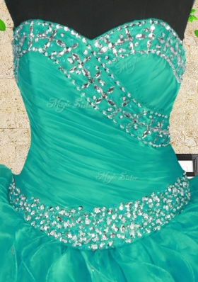 Traditional Turquoise Sweetheart Lace Up Beading Sweet 16 Dresses Sleeveless