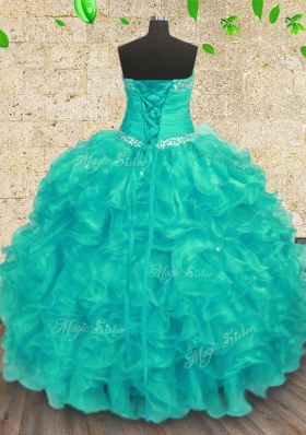 Traditional Turquoise Sweetheart Lace Up Beading Sweet 16 Dresses Sleeveless