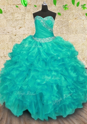 Traditional Turquoise Sweetheart Lace Up Beading Sweet 16 Dresses Sleeveless