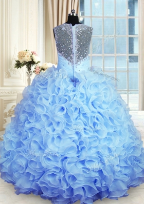 Baby Blue Sleeveless Organza Zipper Quinceanera Gowns for Military Ball and Sweet 16 and Quinceanera