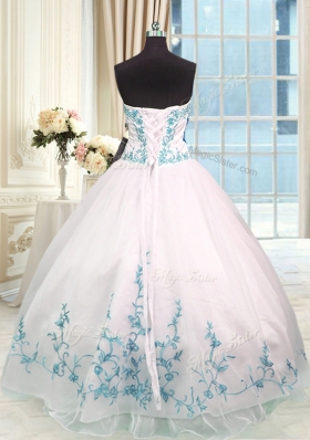 Custom Made Sweetheart Sleeveless Organza Quinceanera Dresses Embroidery and Sashes|ribbons Lace Up