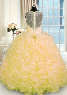 Eye-catching Gold Sleeveless Organza Zipper Quince Ball Gowns for Military Ball and Sweet 16 and Quinceanera