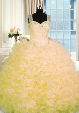 Eye-catching Gold Sleeveless Organza Zipper Quince Ball Gowns for Military Ball and Sweet 16 and Quinceanera