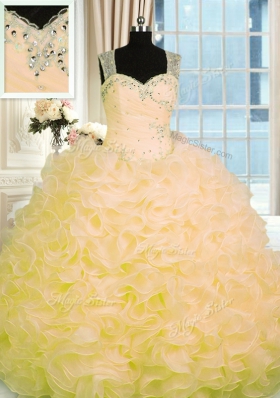 Eye-catching Gold Sleeveless Organza Zipper Quince Ball Gowns for Military Ball and Sweet 16 and Quinceanera