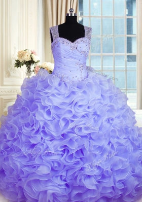 Fantastic Organza Sleeveless Floor Length 15 Quinceanera Dress and Beading and Ruffles