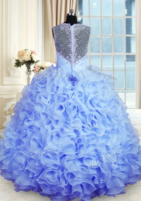 Floor Length Ball Gowns Sleeveless Baby Blue Quince Ball Gowns Zipper