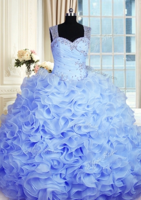 Floor Length Ball Gowns Sleeveless Baby Blue Quince Ball Gowns Zipper