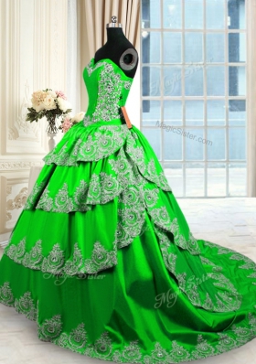 New Style Sleeveless With Train Beading and Appliques and Ruffled Layers Lace Up Quinceanera Gowns