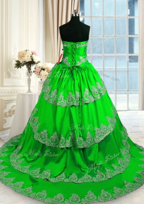 New Style Sleeveless With Train Beading and Appliques and Ruffled Layers Lace Up Quinceanera Gowns