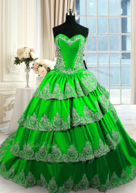 New Style Sleeveless With Train Beading and Appliques and Ruffled Layers Lace Up Quinceanera Gowns