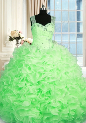 Quinceanera Gowns Military Ball and Sweet 16 and Quinceanera and For with Beading and Ruffles Straps Sleeveless Zipper