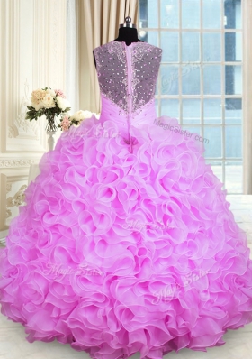 Sleeveless Zipper Floor Length Beading and Ruffles 15th Birthday Dress