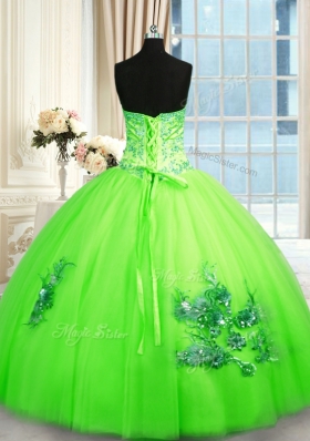 Ball Gowns Tulle Sweetheart Sleeveless Appliques Floor Length Lace Up Sweet 16 Dresses