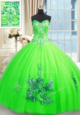 Ball Gowns Tulle Sweetheart Sleeveless Appliques Floor Length Lace Up Sweet 16 Dresses