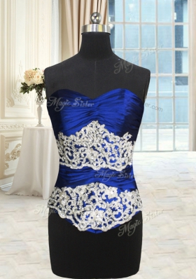 Beading and Lace and Appliques and Ruffles and Pick Ups 15 Quinceanera Dress Royal Blue Lace Up Sleeveless Floor Length