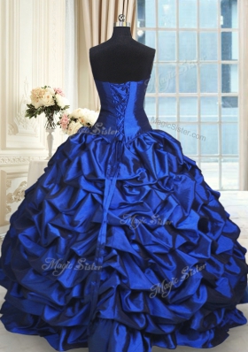 Beading and Lace and Appliques and Ruffles and Pick Ups 15 Quinceanera Dress Royal Blue Lace Up Sleeveless Floor Length