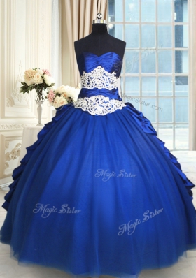 Beading and Lace and Appliques and Ruffles and Pick Ups 15 Quinceanera Dress Royal Blue Lace Up Sleeveless Floor Length
