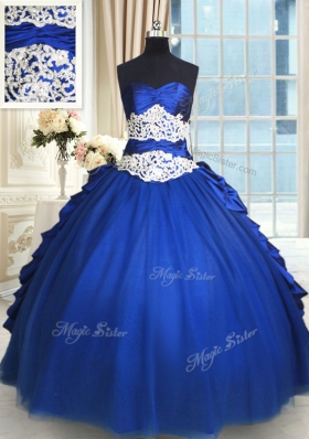 Beading and Lace and Appliques and Ruffles and Pick Ups 15 Quinceanera Dress Royal Blue Lace Up Sleeveless Floor Length