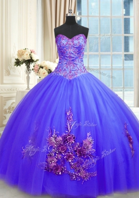 Blue Sweetheart Lace Up Embroidery Sweet 16 Dress Sleeveless