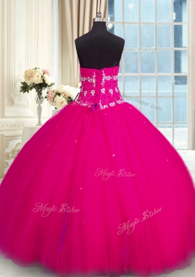 Classical Floor Length Fuchsia 15th Birthday Dress Tulle Sleeveless Beading