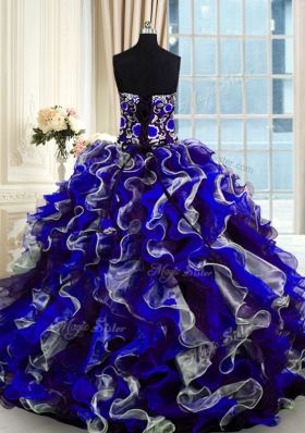 Customized Multi-color Sleeveless Floor Length Beading and Ruffles Lace Up Quinceanera Gown