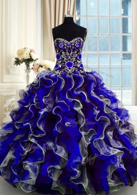 Customized Multi-color Sleeveless Floor Length Beading and Ruffles Lace Up Quinceanera Gown