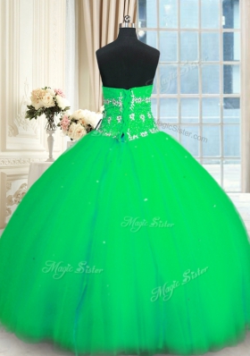 Cute Tulle Sweetheart Sleeveless Lace Up Appliques Quinceanera Dress in Green