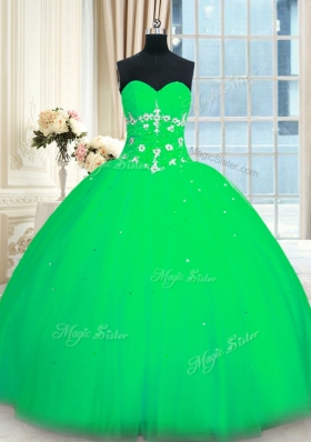 Cute Tulle Sweetheart Sleeveless Lace Up Appliques Quinceanera Dress in Green