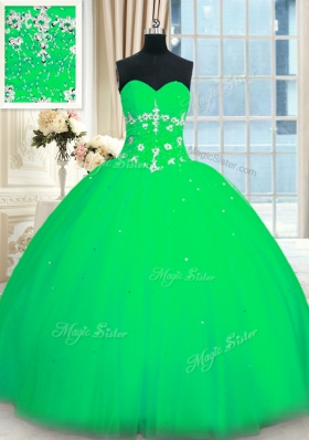 Cute Tulle Sweetheart Sleeveless Lace Up Appliques Quinceanera Dress in Green