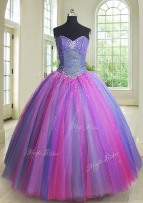 Dramatic Multi-color Lace Up Sweetheart Beading Sweet 16 Dress Tulle Sleeveless