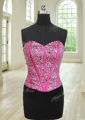 Elegant Four Piece Hot Pink Sleeveless Beading and Ruffles Floor Length 15 Quinceanera Dress