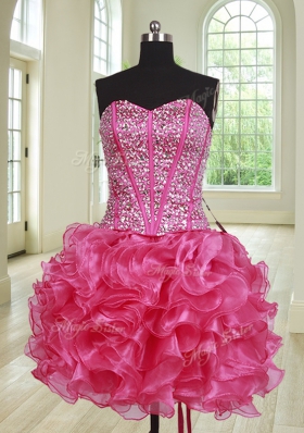Elegant Four Piece Hot Pink Sleeveless Beading and Ruffles Floor Length 15 Quinceanera Dress