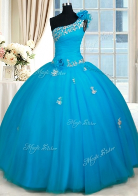 Exquisite One Shoulder Zipper Up Quinceanera Dress with Beading and Handmade Flowers