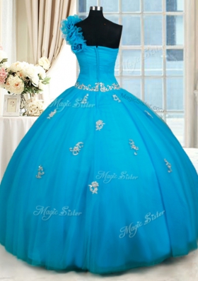 Exquisite One Shoulder Zipper Up Quinceanera Dress with Beading and Handmade Flowers