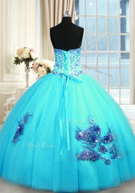 Floor Length Ball Gowns Sleeveless Baby Blue Quinceanera Dress Lace Up