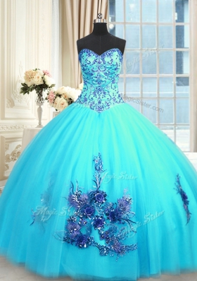 Floor Length Ball Gowns Sleeveless Baby Blue Quinceanera Dress Lace Up